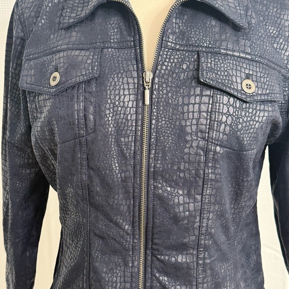 Ruby Rd. Women's Retro Moto  Style Snakeskin Jacket, Full Zipper, Navy, Size 12 - Picture 3 of 6